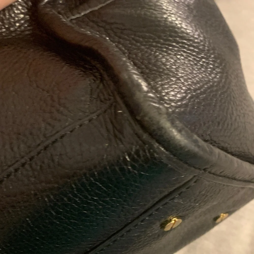 Tory Burch Black Pebbled Leather Satchel with Gold-Tone Logo Purse 👛 - Picture 16 of 17